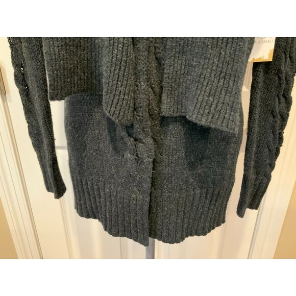 Poleci Dark Gray Cable Knit Cardigan W/ Neck Tie, Size Small - Picture 3 of 9